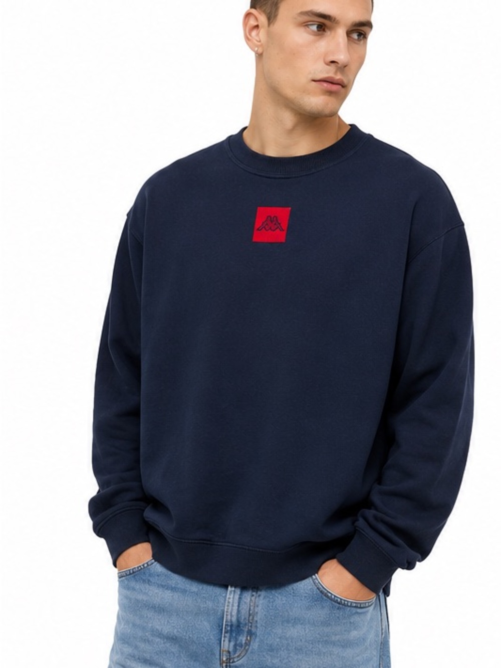 Kappa Logo Crewneck Sweatshirt Navy Red Patch 100% Cotton XL